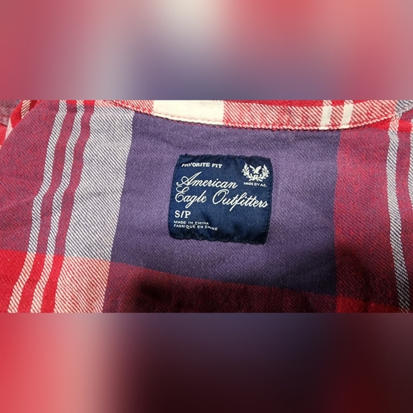 American Eagle Womens Favorite Fit Pink Purple Flannel Plaid Button Up Small S - Picture 10 of 12